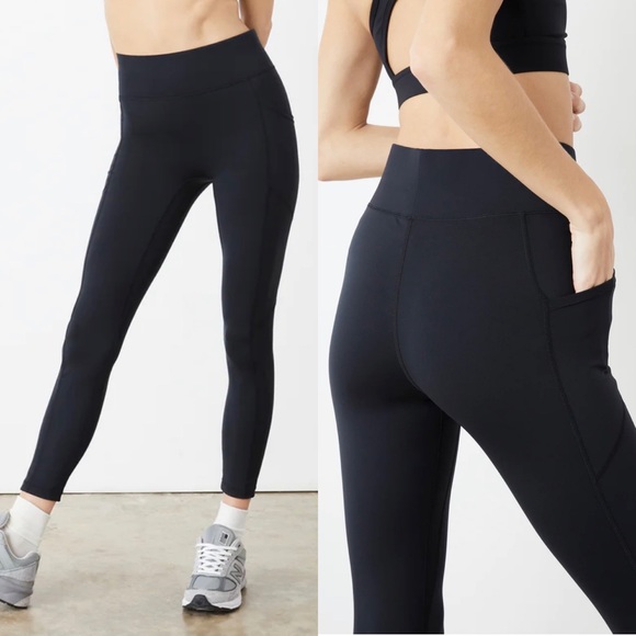 Bandier All Access Center Stage Leggings Sz L Black Side Pockets - Picture 1 of 12